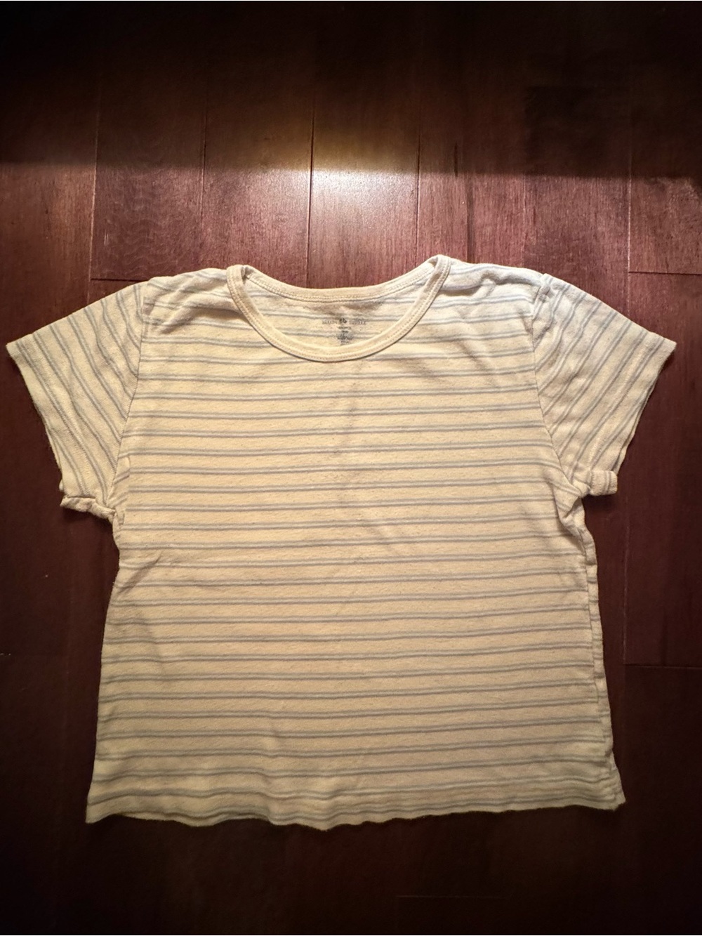 Brandy Melville Casual Stripe Tee - Cream with Light Blue Stripes
